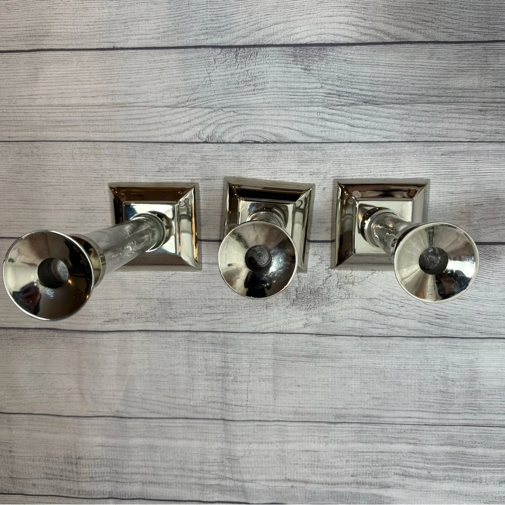 Pottery Barn Amelia Glass & Chrome Candlestick Holder Set of 3 Candle Holders